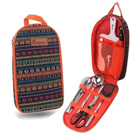 yoyomax 10pcs Camping Cookware Camp Kitchen Utensil BBQ Organizer Travel Mess Kit with Water Resistant Case, Cutting Board, Rice Paddle, Tongs, Scissors, Knife, Spork