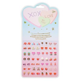 koutey 30 Pairs Valentine's Day Heart Stick On Earrings - Kids Cute Stick On Earrings for Little Girls 4-6 Sticker Earrings Self-Adhesive Gem Stick on Earrings (Heart-01)
