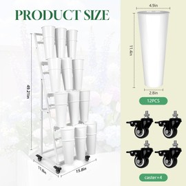 LEALIBAUSS Flower Bar Stand with 12 Buckets,Metal Flower Display Stand with Wheels,4 Layers Moving Florist Bouquet Shelf for Indoor Outdoor Garden,Flower Shop,Wedding,Party Decor (WHITE)