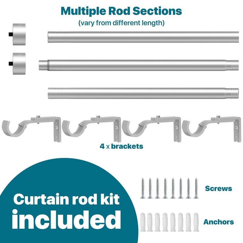 Silver Extra Long Curtain Rod 30 to 254 inch, Heavy