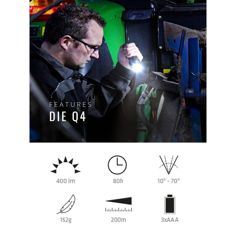 Suprabeam Q4 LED Flashlight 400 Lumens IPx4 Splash Waterproof Sliding