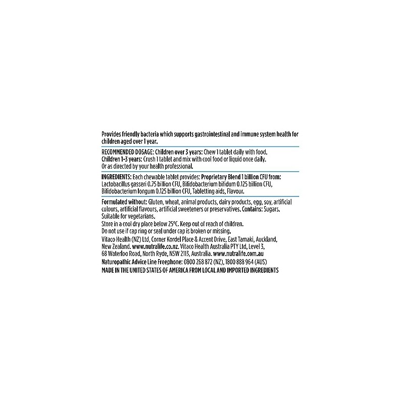 Nutralife Probiotica Kids Daily Chewable Tab X 60