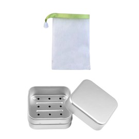 Soap Box Travel Set, Aluminium Soap Container + Mesh Soap Bag, Soap Box Travel Waterproof, Foamie Soap Box, for Soap Dishes, Metal Soap Box, with Lid Travel Soap Box, Portable Soap Box
