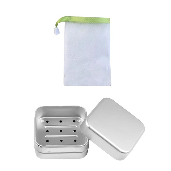 Soap Box Travel Set, Aluminium Soap Container + Mesh Soap