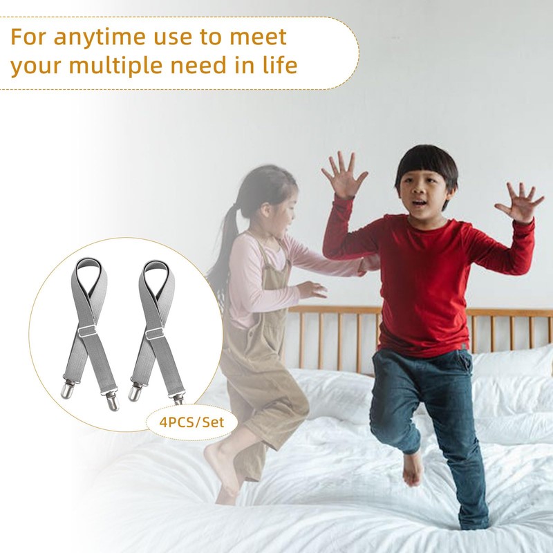 4Pcs Adjustable Bed Sheet Straps Clips, Elastic Mattress Sheet Fasteners