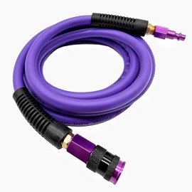 SYXQT Hybrid Air Hose 1/4-Inch x 10FT,Air Compressor Hose 300 PSI Heavy Duty,All-Weather Flexibility with Band Aluminum Colored Universal Coupler and Plug,with BendRestrictors,Purple