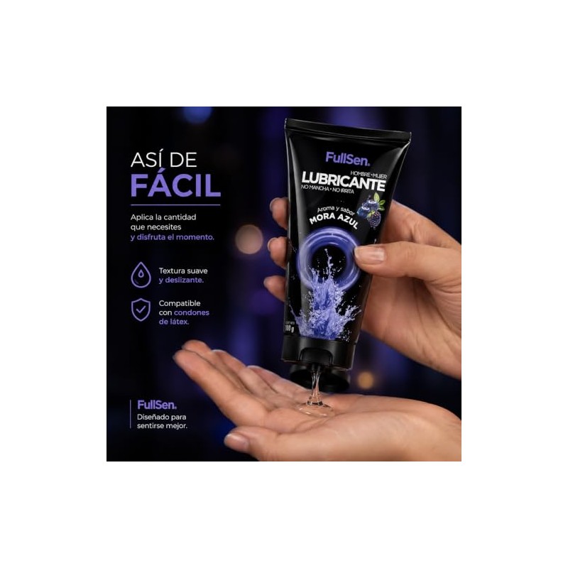 FullSen Lubricante Base Agua Mora Azul 100 g Gel Transparente