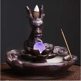 Dragon Incense Waterfall Burner with Multicolour Crystal Ball Ceramic Backflow Incense Holder Set Includes 45 Incense Cones and 50 Sandalwood Sticks
