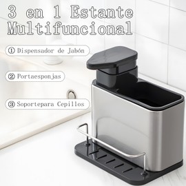 CSZWZYMXZG Dispensador de Jabón Cocina,Fregadero Organizador de Accesorios de Cocina 3 en 1, Jaboneras para Cocina de Resistente y Duradero,Ideal para Organizador de Cocina.