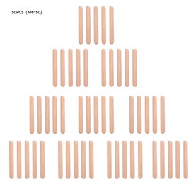 Pack of 50 Wooden Dowel Pins, Hardwood Craft Dowels, Wooden Dowels for Cabinet Drawers, Round Ribbed Wooden Dowel Rods (M6 x 50)