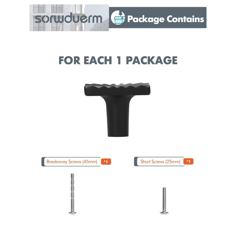 SORWDUERM 2 Pack Black Cabinet Knobs Square Drawer Pulls Bathroom