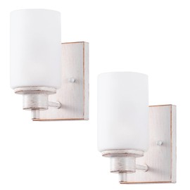Eidonta 2 Pack Bath Vanity Light Fixture, Modern Indoor Wall Scone Lighting with Opal White Glass Shade, White Brush Gold Wall Lamps