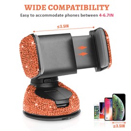 eing Car Phone Mount Cell Phone Holder with One More Air Vent Base,Bling Crystal Universal Phone Mount Holder Cradle for Dashboard,Windshield and Air Vent,Orange