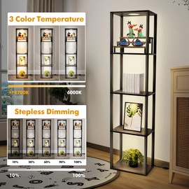 Display Shelf with Dimmable Lights, 65" Tall Lighted Display Cases for Collectibles, Display Cabinet Bookcase with Remote & Layered Storage Rack, Floor Lamp with Shelves for Living Room Bedroom Decor