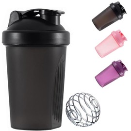 KHAOP Protein Shaker Bottle 400 ml with Stainless Steel Mixing Ball, BPA and DEHP Free, Leak-proof Flip-On Lid, Odourless, Temperature-Safe, Dishwasher Safe (Black)