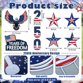 Jetec 9 Pcs 250th Anniversary Yard Signs with Stakes USA Outdoor Waterproof Decorations Patriotic 250th Anniversary Yard Decor for Independence Day Garden, Lawn & Party Supplies