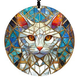 White Cat Christmas Ornament - Faux Stained Glass Embossed Design Effect - 2024 Acrylic Decoration For Tree - Unique Cat Gift and Home Decor