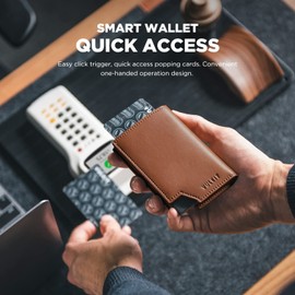VULKIT Credit Card Holder RFID Blocking Leather Pop Up Card Wallet for Men Women with Banknote Compartment & Magnetic Closure