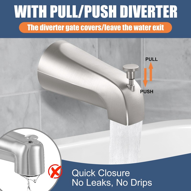 Tub Spout with Pull Down Diverter – Slip-Fit Bathtub Faucet