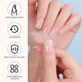 NICENEEDED Cured Gel Nail Strips UV Light Gel Nail Stickers Salon Quality Long Lasting Charms Crafts for Home Nails DIY (White Pink)