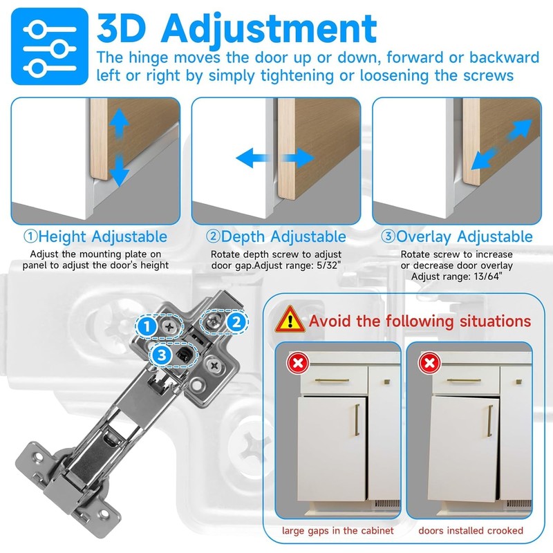 2 Pcs Kitchen Cabinet 165 Degree Full Overlay Hinges Frameless