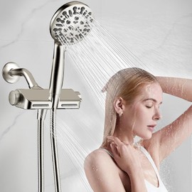 HEROBAI Filtered Shower Head with Handheld Combo, Hard Water Filter Shower Head with 9 Shower Modes, Dual Shower Heads High Pressure, Shower Filters to Remove Chlorine and Fluoride (Brushed Nickel)