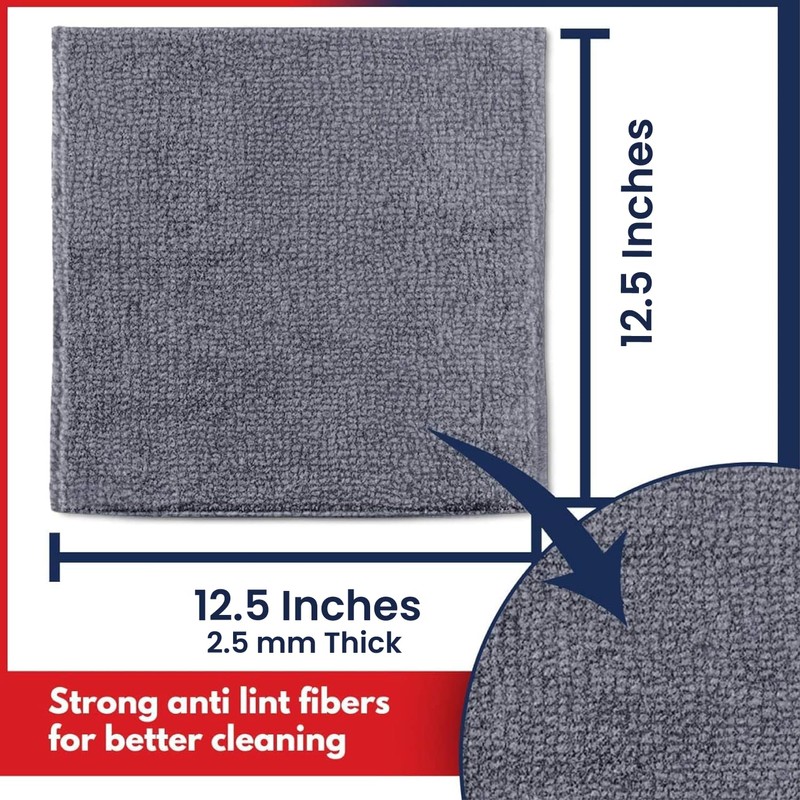 USANOOKS Microfiber Cleaning Cloth Grey - 12 Pcs (12.5"x12.5") -