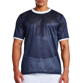 Ouber Athletic Mesh T-Shirt for Men – Loose Fit Colorblock Quick-Dry Workout Shirt Blue, M