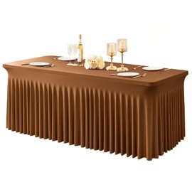 1 paquete de manteles marrones para mesas rectangulares de 4 pies, fundas de mesa de elastano elástico resistente a las arrugas de una pieza con falda para evento, banquete, boda, fiesta de cumpleaños