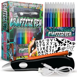 Electric Airbrush Pen, Cordless Rechargeable Electric Airbrush Sprayer, Water Colour Spray Pen, Airbrush Marker Set 12 Colors, Washable Watercolour Paints Pens Art & Crafts Gift for Painting & Drawing