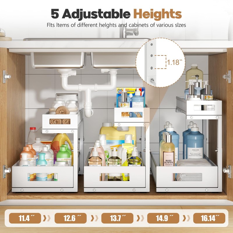 Biboraya 2 Pack 20.47IN Depth Under Sink Storage Organizer, Large