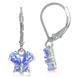 Silvershake Petite Genuine Tanzanite 925 Sterling Silver Butterfly Leverback Dangle Earrings