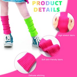 Giegxin 2 Set 80s Leg Warmers Set for Girls Kids Neon Ribbed Knit Leg Warmers Fitness Headband Wristbands for Cosplay Party(Holographic Rose Red, Holographic Blue)