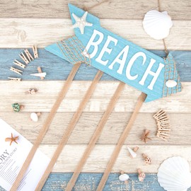 WeDoSoy Coastal Style Hanging Photo Display Holder with 30 Clips (10 Shell Clips), Wooden Frames Wall Picture Organizer for Beach Decor, Collage Display, Postcards, Holiday Cards & Home Decoration