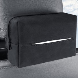 SUNTRADE Car Tissue Holder, PU Leather Car Napkin Holder for Backseat, Center Console and Sun Visor with Adjustable Strap (Black-A)