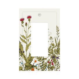 Country Wild Flower Decorative 1 Gang Single Decorator GFCI/Rocker Wall Plate Spring Blossom Botanical Sage Herbs Border Vintage Floral Electrical Receptacle Outlet Light Switch Cover for Dimmer, USB