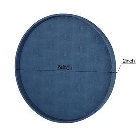 HofferRuffer Large Round Serving Tray 24'', Elegant Faux Leather Circle Ottoman Table Tray, Serve Tea Coffee Breakfast in Bedroom Living Room Kitchen (Blue)