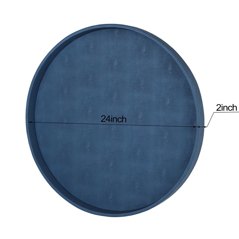 HofferRuffer Large Round Serving Tray 24'', Elegant Faux Leather Circle