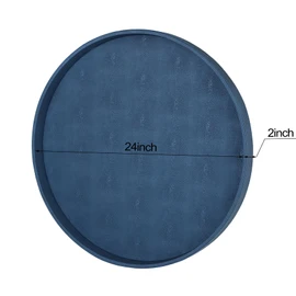 HofferRuffer Large Round Serving Tray 24'', Elegant Faux Leather Circle Ottoman Table Tray, Serve Tea Coffee Breakfast in Bedroom Living Room Kitchen (Blue)