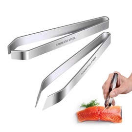2Pcs Fish Bone Tweezers Set, Professional Stainless Steel Flat and Slant for Removing Fish Bones, Plucking Feathers