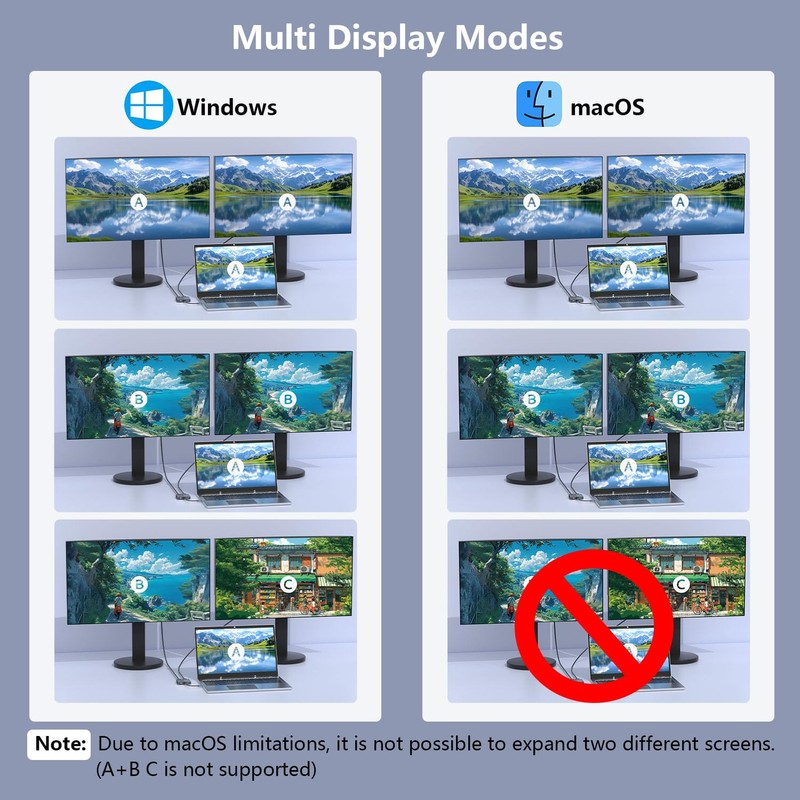 USB C to Dual HDMI Adapter for 2 Monitors, 4-in-1