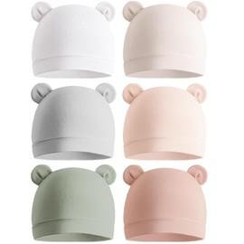 Konssy 6-Pack Baby Newborn Hats with Bear Ears Baby Beanie Hats - Soft Caps for Infant Boys & Girls, 0-3 Months Pink