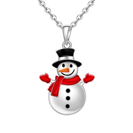 Fenthring Snowman Necklace Christmas Necklaces for Women Sterling Silver Snowman Pendant Xmas Holiday Winter Jewelry Christmas Gifts