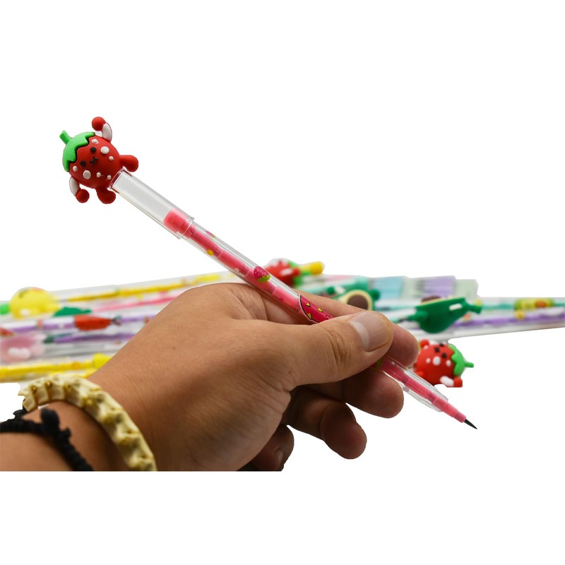 Lopenle 24 Pieces Adorable Stacking Pencils Fruit Pencils Novelty Multi