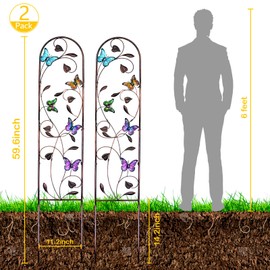 aboxoo Set of 2 Packs Butterfly Metal Garden Trellis for Climbing Plants,Outdoor Decorative Flowers Arch Fence Trellis for Outdoor Patio,Garden,Lawn,Yard,Backyard,Wall Brackets,60'' H x 11'' W