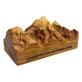 Grand Teton National Park topographic wood carving, featuring Grand Teton