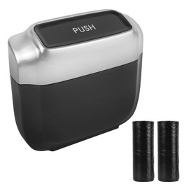 wuyaoyao Mini Car Trash Can with Lid, Portable Garbage Can for Cars, Automotive Garbage Bin with 30 Trash Bags, Leakproof Auto Waste Bin Organizer and Storage for Vehicle, Home, Office (Silver)