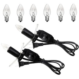 Venforze - Paquete de 2 cables de repuesto para lámpara de sal del Himalaya con interruptor de atenuación y 6 paquetes de bombillas halógenas E12 (cable de 5 pies y clip de mariposa fijo)