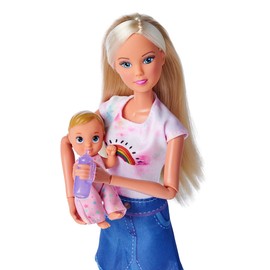 Simba Steffi Love 105733538 Baby Bag, Dressing Doll with Baby, Carry Bag and Drinking Bottle, Doll 29 cm, from 3 Years