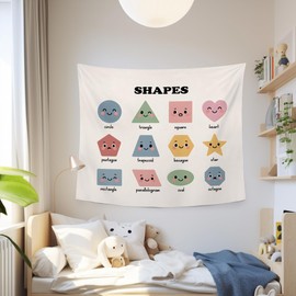 MNASAIOO Classroom Colorful Shapes Wall Tapestry Hanging for Bedroom, Educational Nursery Tapestries, Cute Wall Decor Banner for Kids Playroom Preschool 50x60in